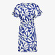 Dames jurk met bladerenprint blauw wit
