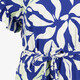 Dames jurk met bladerenprint blauw wit