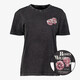 Dames acid wash T-shirt met backprint zwart