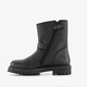 Leren meisjes biker boots met gespen zwart