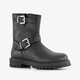 Leren meisjes biker boots met gespen zwart