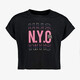 Osaga cropped meisjes sport T-shirt met tekstopdruk zwart