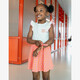 Meisjes jurk met scrunchie roze wit
