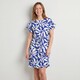 Dames jurk met bladerenprint blauw wit
