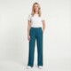 Dames wide leg broek met bies blauwgroen