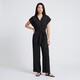 Dames crinkle jumpsuit korte mouw zwart