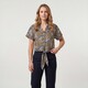 Dames blouse met knoopdetail blauw bruin