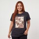 Dames acid wash T-shirt met rozen