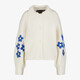 Gebreid meisjes vest wit met blauwe bloemen