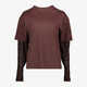 Dames T-shirt met kanten mouwen donkerbruin