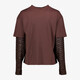 Dames T-shirt met kanten mouwen donkerbruin