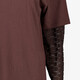 Dames T-shirt met kanten mouwen donkerbruin