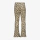 Flared meisjes broek met panterprint beige