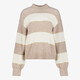 Gebreide dames trui met strepen beige wit