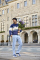 Heren pullover trui met polokraag blauw wit