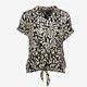 Dames blouse zwart met print en knoop