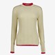 Dames rib trui beige met rode details