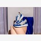 Dames dad sneakers blauw met panterprint