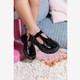 Meisjes lak loafers zwart met gesp