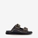 Leren dames slippers met studs zwart goud