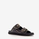 Leren dames slippers met studs zwart goud