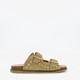 Leren dames slippers met studs beige