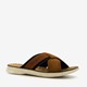 Bugatti leren slippers met leren voetbed cognac