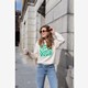 Dames sweater met smiley ecru groen