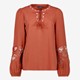 Dames blouse met geborduurde mouwen oranje