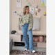 Dames mousseline blouse groen met print