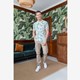 Heren T-shirt met bladeren print zand