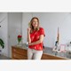 Dames T-shirt met bladerenprint rood