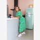 Lange dames blousejurk groen met print