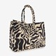 Shopper tas met print beige zwart